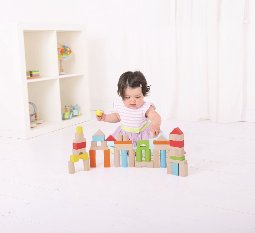 Bigjigs Toys Barevné kostky v kyblíku Bigjigs Baby 50 ks - obrázek 6