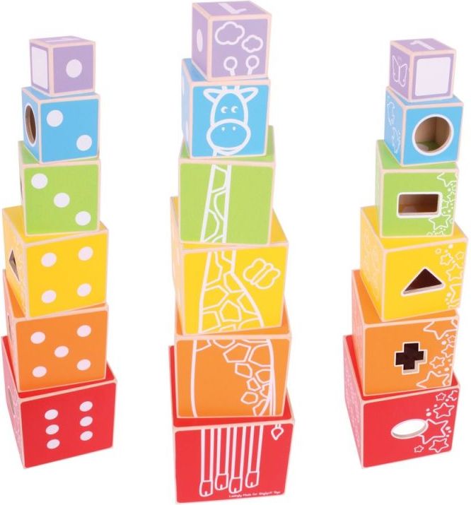 BIGJIGS TOYS Bigjigs Baby Dřevěná barevná věž s tvary - obrázek 1