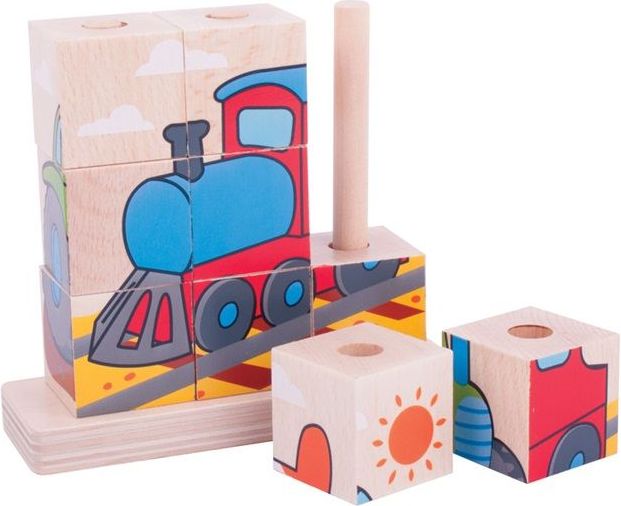 BIGJIGS Nasouvací kostky Doprava, 9 kostek - obrázek 1
