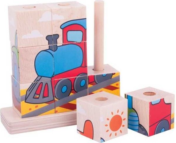 BIGJIGS Nasouvací kostky Doprava, 9 kostek - obrázek 2