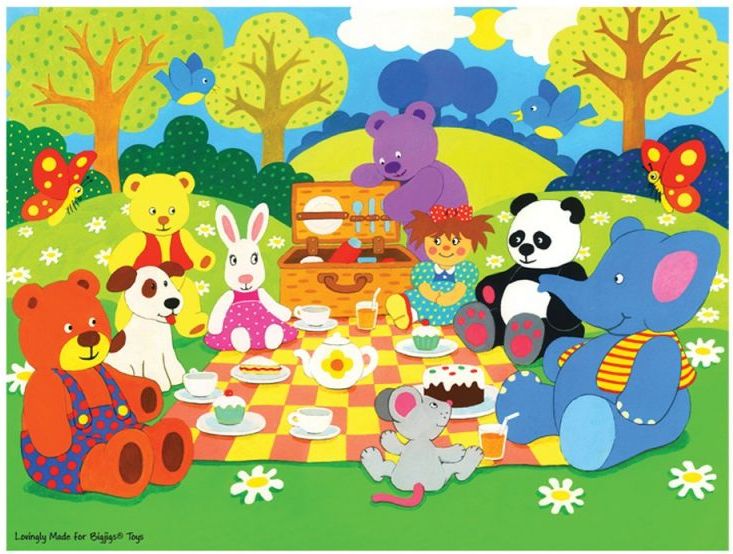 Dřevěné puzzle Bigjigs Toys Piknik zvířátek 48 dílků - obrázek 1