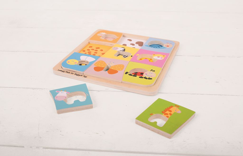 Bigjigs Toys Dřevěné vkládací puzzle 9 zvířátek - obrázek 4