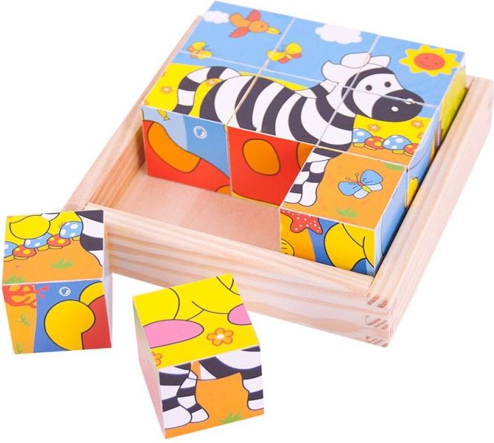 Bigjigs Toys Obrázkové kostky kubusy Safari 9 kostek - obrázek 1