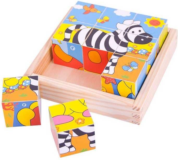 Bigjigs Toys Obrázkové kostky kubusy Safari 9 kostek - obrázek 4