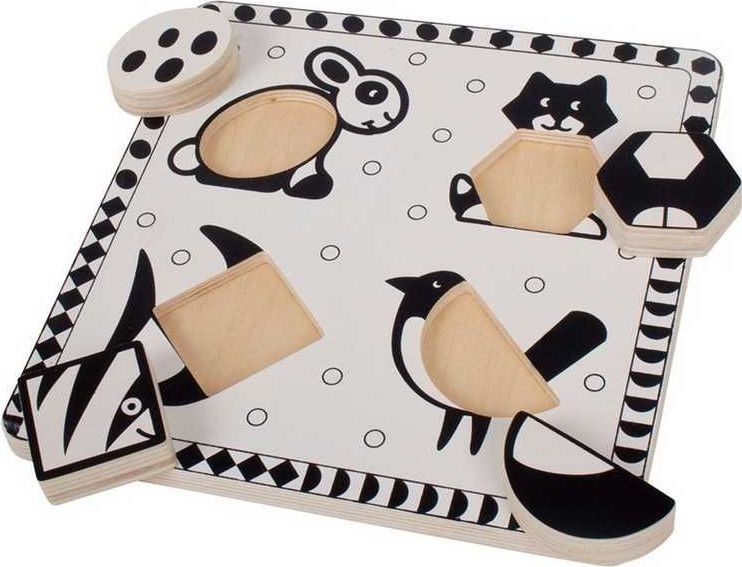Bigjigs Toys Dřevěné vkládací puzzle černobílé tvary - obrázek 3
