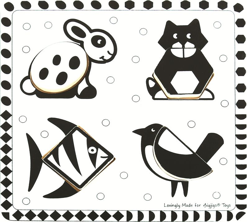 Bigjigs Toys Dřevěné vkládací puzzle černobílé tvary - obrázek 5