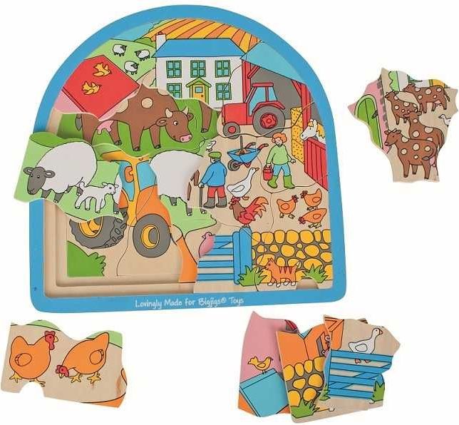 Bigjigs Toys Dřevěné vícevrstvé puzzle Farma - obrázek 2
