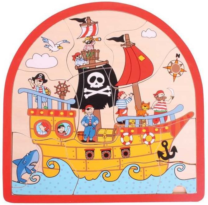 Bigjigs Toys Dřevěné vícevrstvé puzzle Pirátská loď - obrázek 6