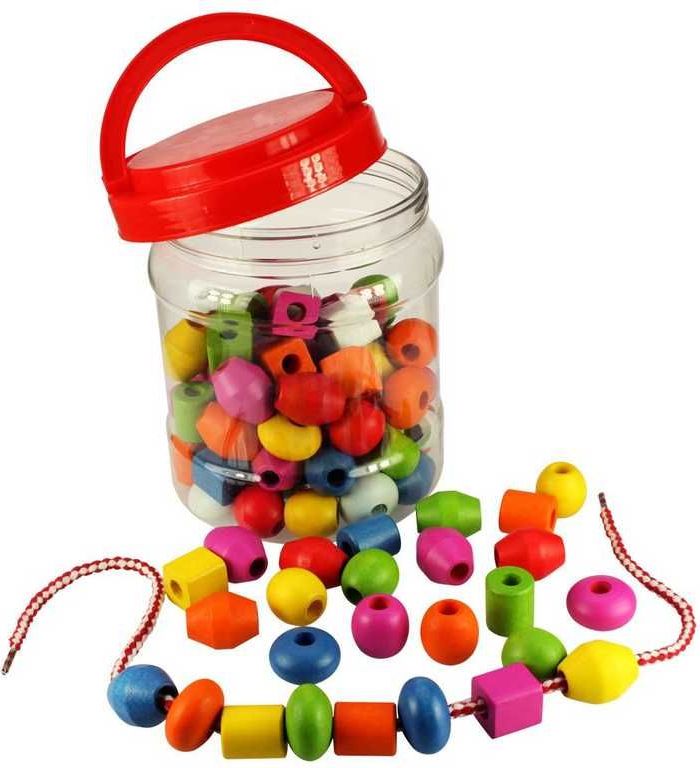 Bigjigs Toys Dřevěné navlékací korálky v dóze - obrázek 2