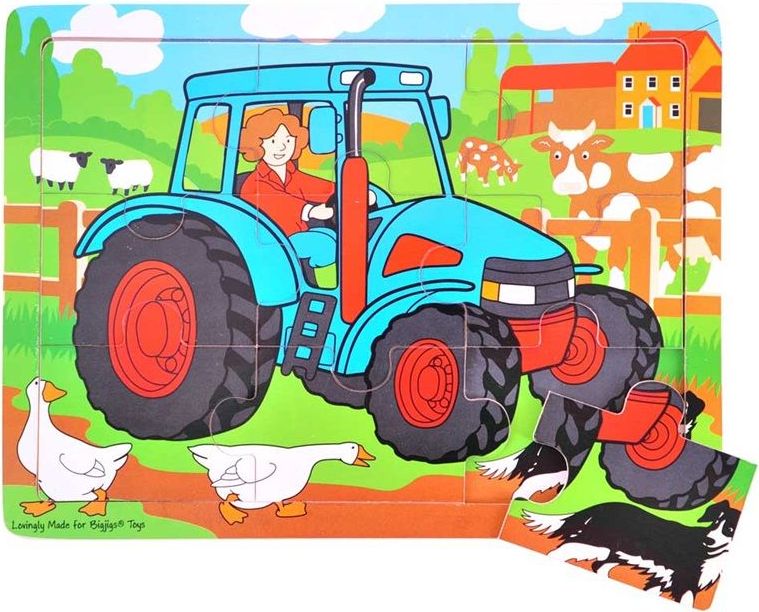 Bigjigs Toys Dřevěné puzzle traktor 9 dílků - obrázek 1
