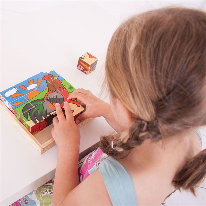 Obrázkové kostky Bigjigs Toys Farma 9 kostek - obrázek 3