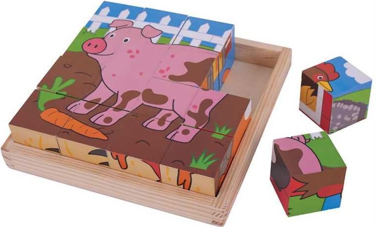 Obrázkové kostky Bigjigs Toys Farma 9 kostek - obrázek 5