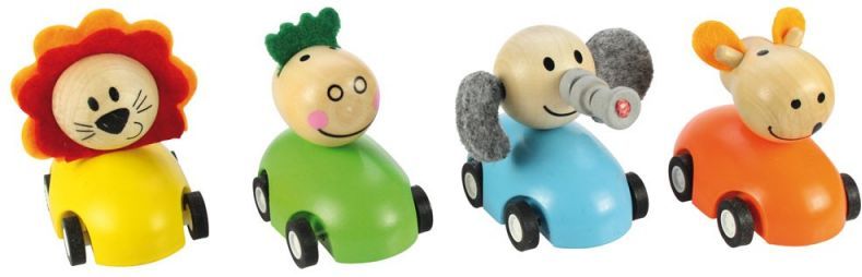 Bigjigs Toys Barevné dřevěné auto se zvířátky 1ks - obrázek 1