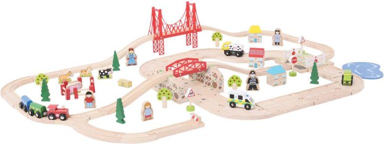 Bigjigs Rail Dřevěná vláčkodráha s venkovskou cestou 80 dílů - obrázek 4