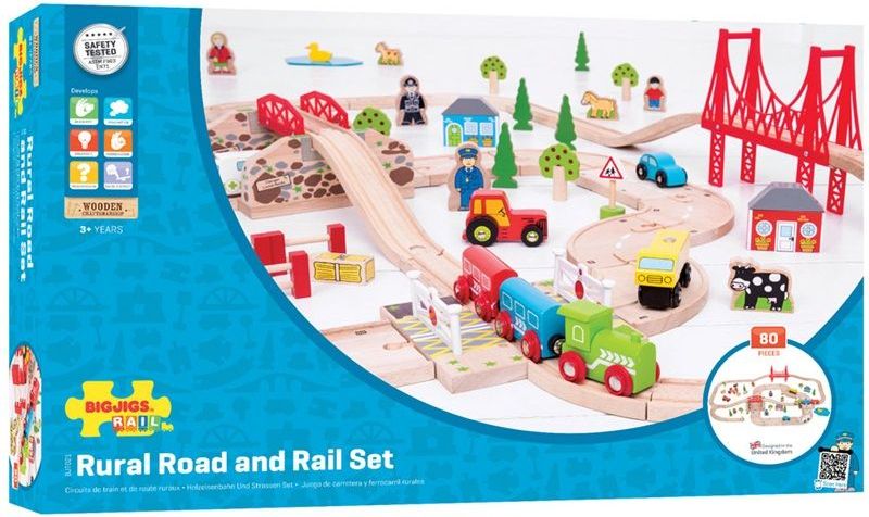 Bigjigs Rail Dřevěná vláčkodráha s venkovskou cestou 80 dílů - obrázek 6