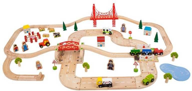 Bigjigs Rail Dřevěná vláčkodráha s venkovskou cestou 80 dílů - obrázek 7