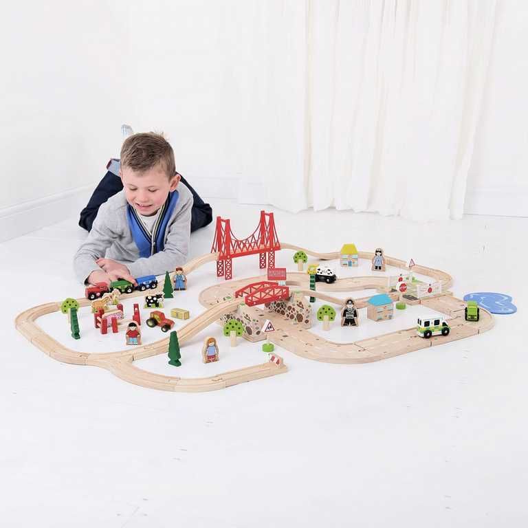 Bigjigs Rail Dřevěná vláčkodráha s venkovskou cestou 80 dílů - obrázek 15