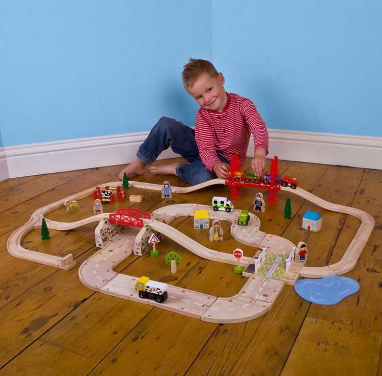 Bigjigs Rail Dřevěná vláčkodráha s venkovskou cestou 80 dílů - obrázek 16