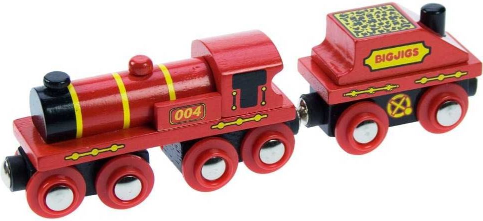 Bigjigs Rail Červená lokomotiva s tendrem + 3 koleje - obrázek 4