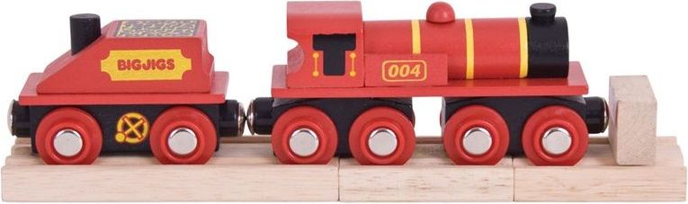 Bigjigs Rail Červená lokomotiva s tendrem + 3 koleje - obrázek 6
