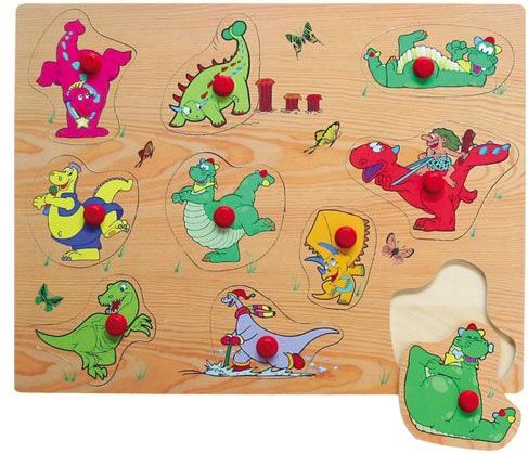Vkládačky Dřevěné vkládací puzzle dinosauři B - obrázek 1