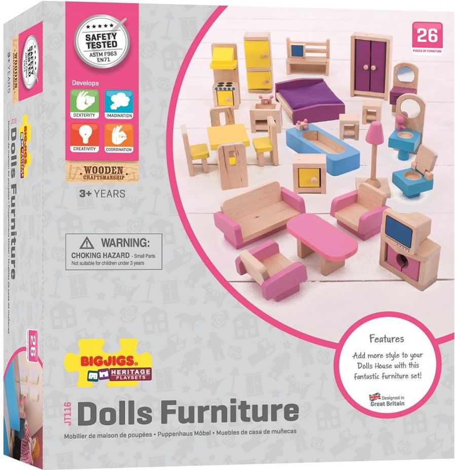 Bigjigs Toys Dřevěný nábytek do domečku pro panenky - obrázek 3