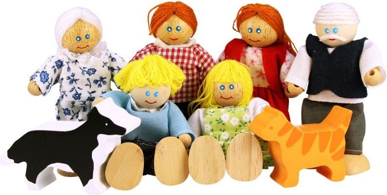 Panenky do domečku - Rodinka se zvířátky, 8ks (Bigjigs) - obrázek 1