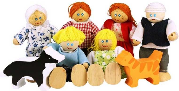 Panenky do domečku - Rodinka se zvířátky, 8ks (Bigjigs) - obrázek 4