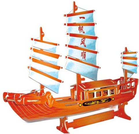 Woodcraft construction kit Woodcraft Dřevěné 3D puzzle čínská plachetnice barevná - obrázek 1