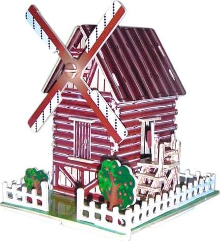 Woodcraft construction kit Woodcraft Dřevěné 3D puzzle slavné budovy větrný mlýn barevný - obrázek 3