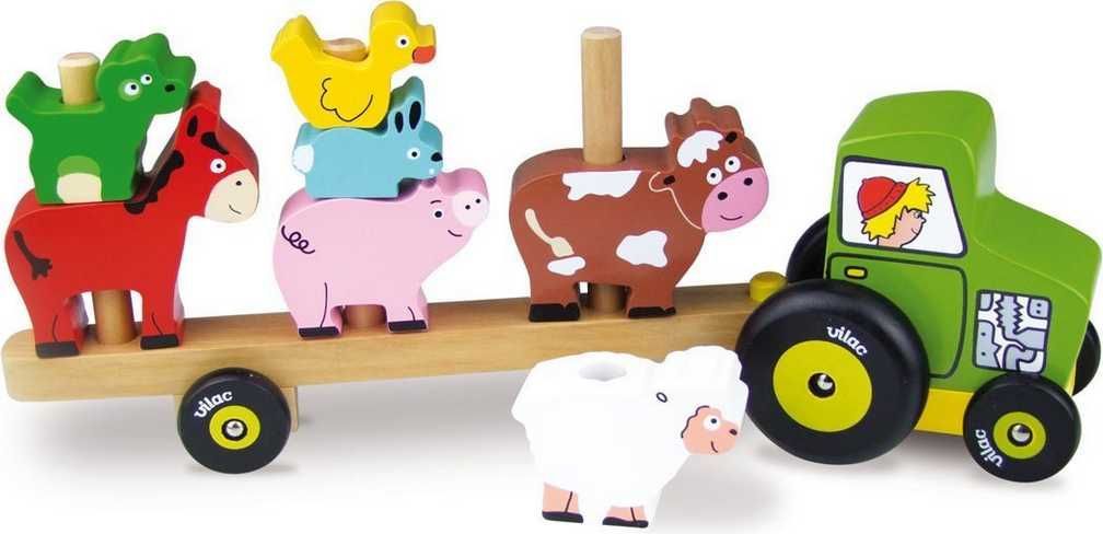 Vilac Dřevěný traktor se zvířátky - navlékačka - obrázek 3