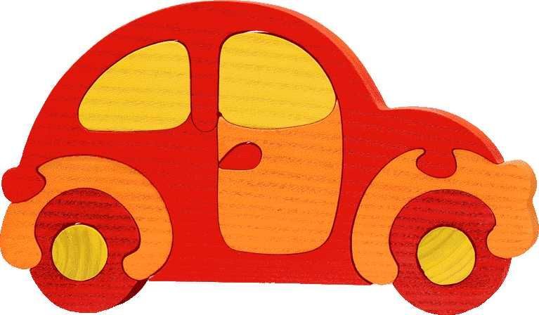 Fauna Dřevěné vkládací puzzle z masivu auto červené brouk - obrázek 1