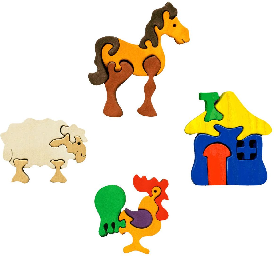 Fauna Dřevěné vkládací puzzle z masivu sada farma 4 ks - obrázek 4