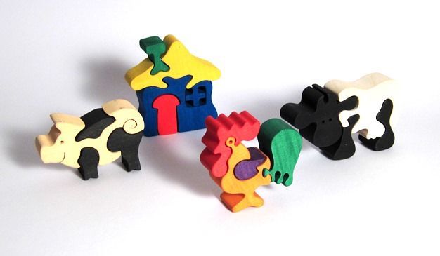 Fauna Dřevěné vkládací puzzle z masivu sada farma 4 ks - obrázek 3
