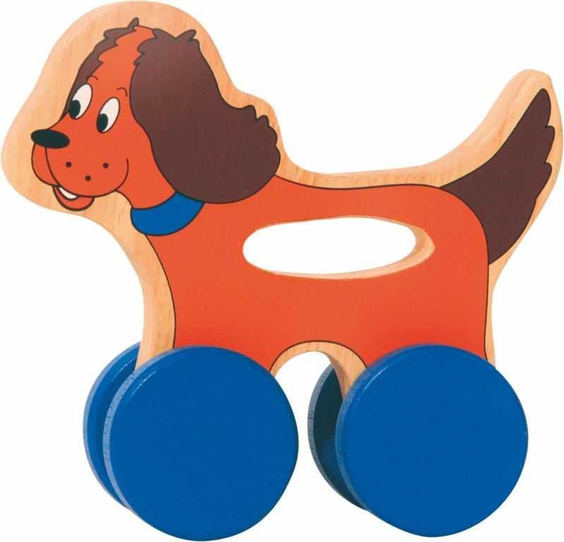 Dřevěné hračky Woody - Pejsek na kolečkách s držadlem - obrázek 1