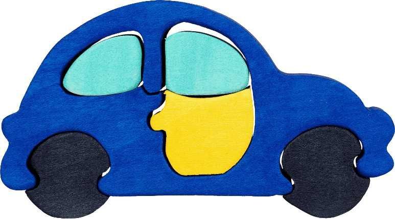 Fauna Dřevěné vkládací puzzle z masivu malé auto modré - obrázek 1
