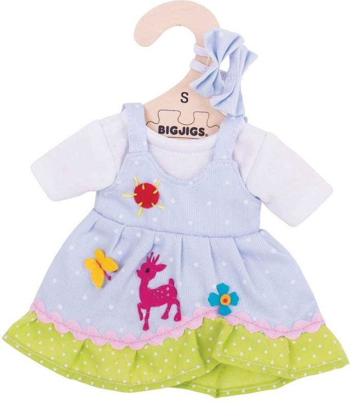 Bigjigs Toys Modré puntikované šaty s jelenem pro panenku 28 cm - obrázek 1