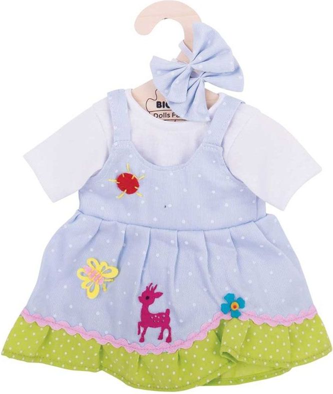 Bigjigs Toys Modré puntikované šaty s jelenem pro panenku 38 cm - obrázek 2