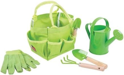 Bigjigs Toys Zahradní set nářadí v plátěné tašce zelený - obrázek 1