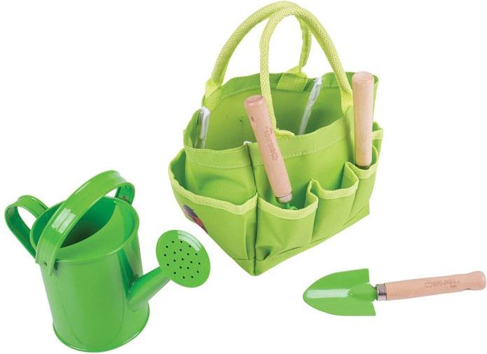 Bigjigs Toys Zahradní set nářadí v plátěné tašce zelený - obrázek 2