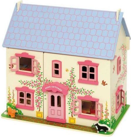 Bigjigs Toys dřevěný růžový domeček pro panenky ROZBALENO - obrázek 1
