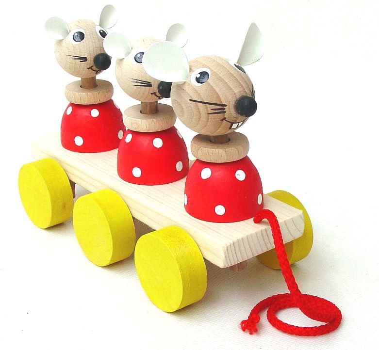 Česká dřevěná hračka Tahací hračky na liště – MYŠKY - obrázek 1