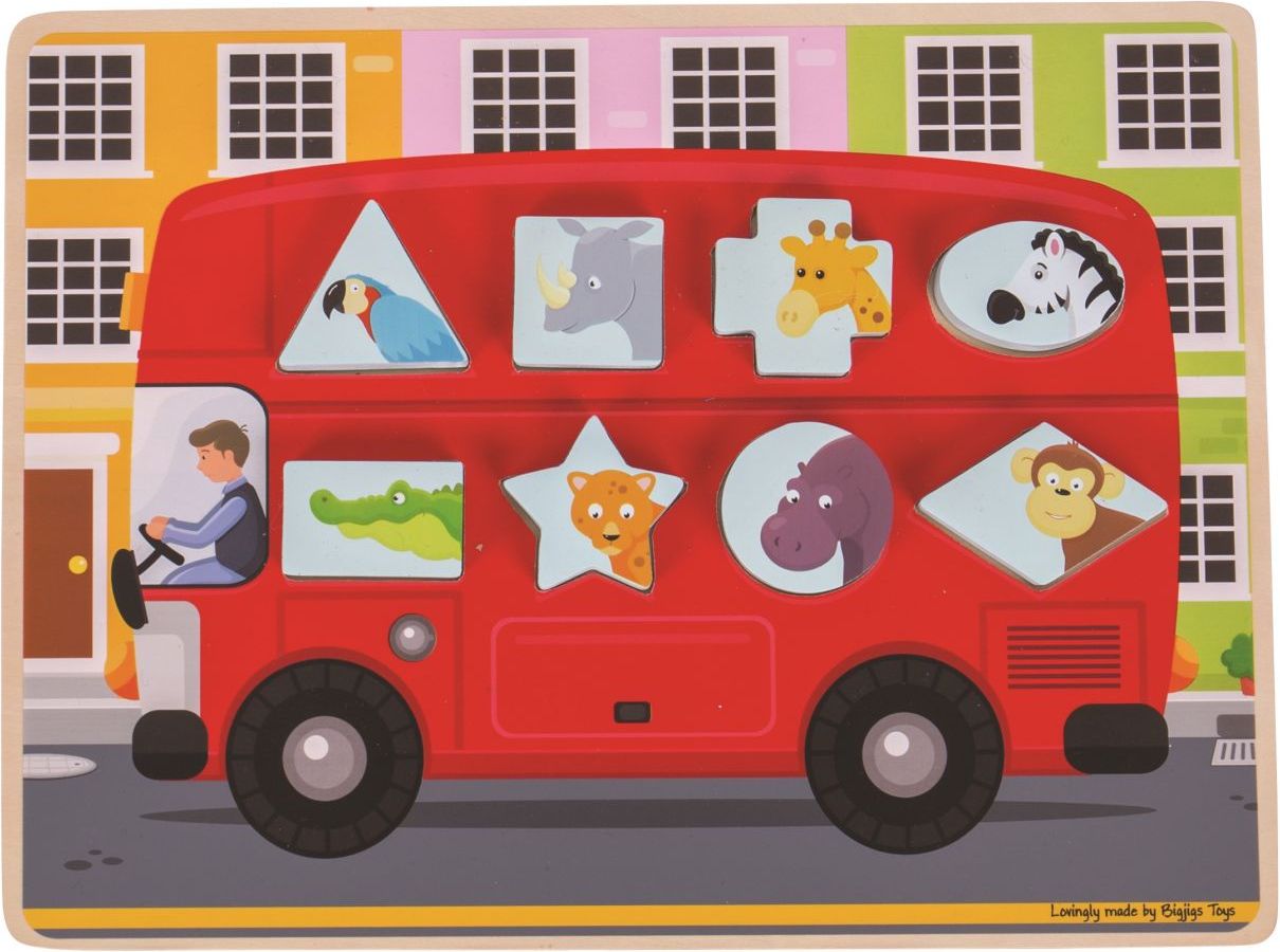 Bigjigs Toys vkládací puzzle Autobus se zvířátky - obrázek 1