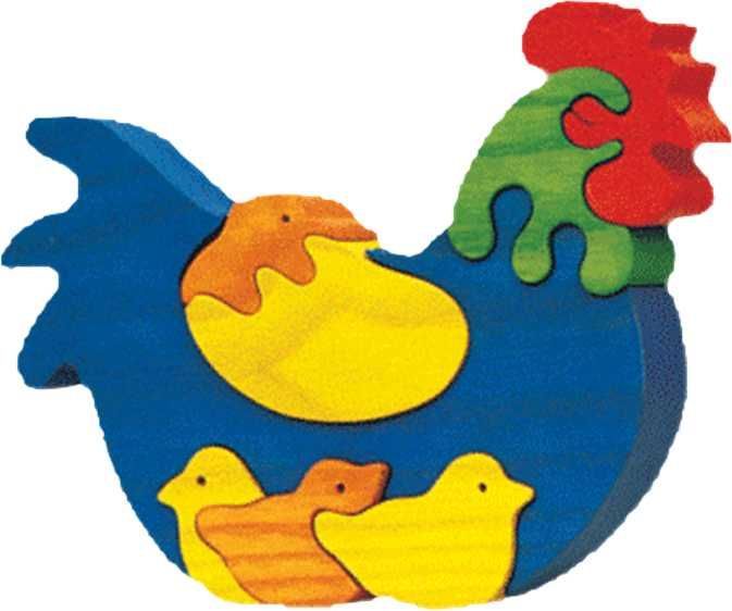 Fauna Dřevěné vkládací puzzle z masivu slepička s kuřátky - obrázek 1