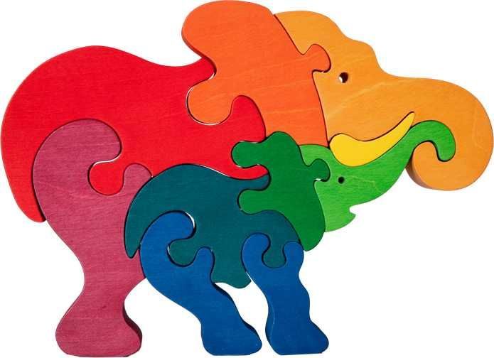 Fauna Dřevěné vkládací puzzle z masivu sloni - obrázek 1