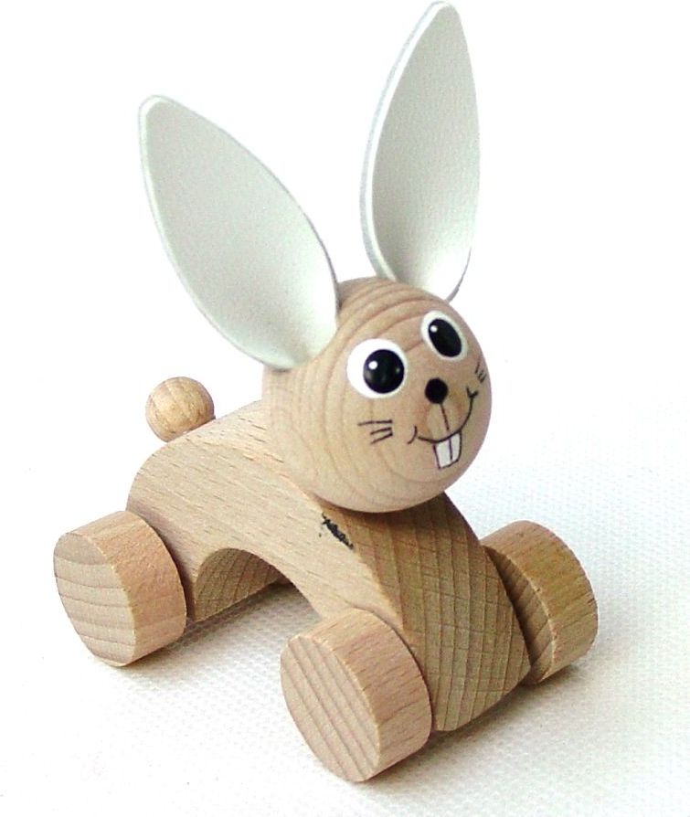 Česká dřevěná hračka Jezdící zvířátka na kolečkách – Zajíc - obrázek 1