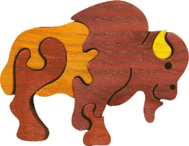 Fauna Dřevěné vkládací puzzle z masivu malý bizon - obrázek 1
