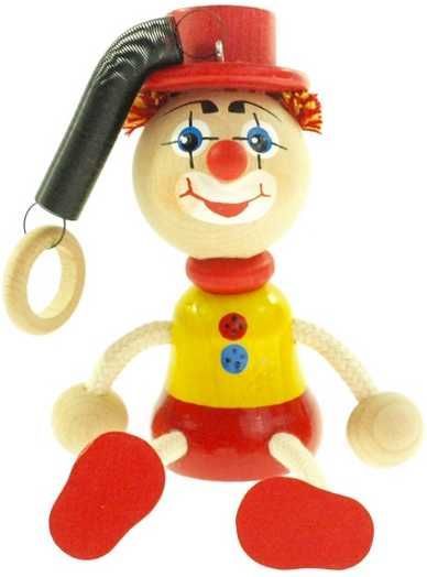 Česká dřevěná hračka Klaun s kloboukem na pružině - obrázek 1