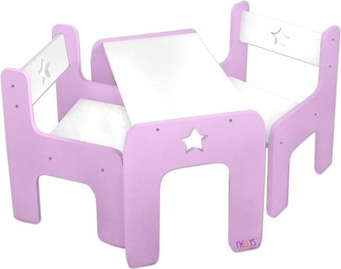 NELLYS Sada nábytku Star - Stůl + 2 x židle - růžová s bílou, D19 - obrázek 1