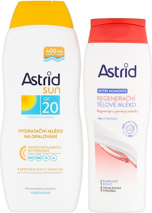 Astrid Sun hydratační mléko na opalování OF 20 + Nutri Moments regenerační tělové mléko  400 a 250 ml - obrázek 1